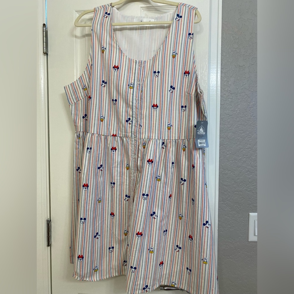 Plus Size Disney Striped Dress with Mickey & Friends Print
